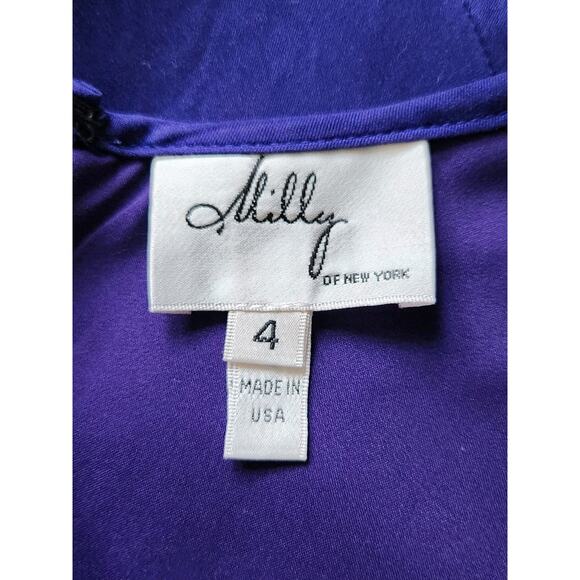 Milly Cobalt Blue Silk Blend Mini Shift Dress sz 4 Butterfly Sleeve Boat Neck - Picture 5 of 9